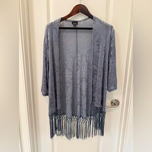 Torrid Light Blue Lace Kimono with Fringe